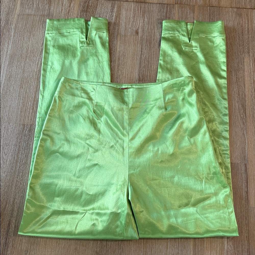 STAUD Green Satin Mikayel Cropped Pants